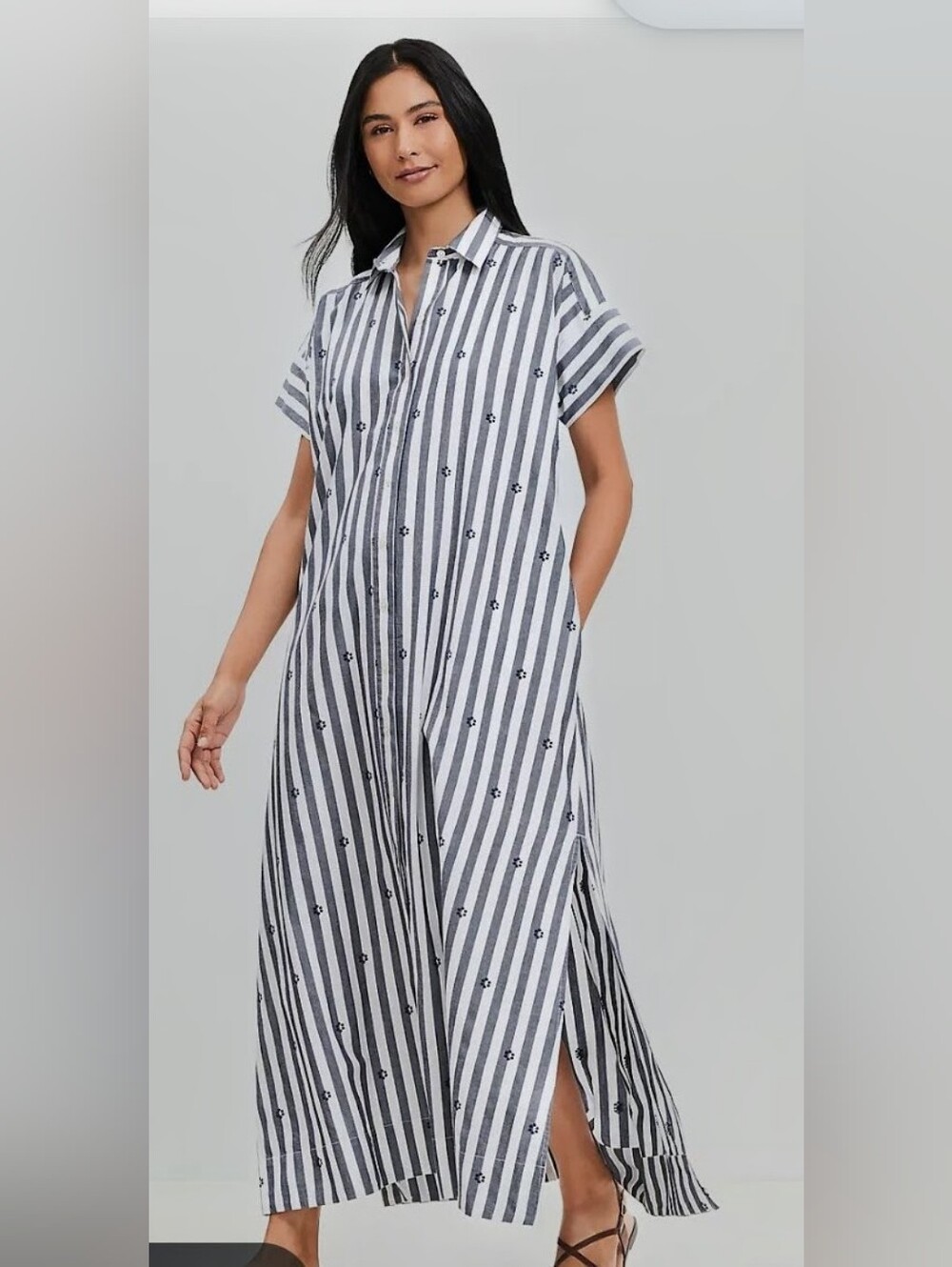 LOFT NWT Striped Clip Dot Caftan Maxi Shirt Dress.